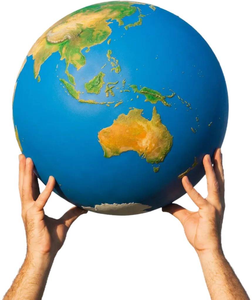 A pair of hands holding up the globe